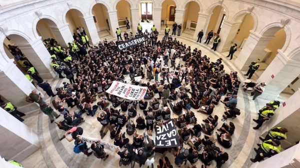 Jewish Voice for Peace and IfNotNow organized a rally on Capitol Hill calling for a ceasefire in Gaza