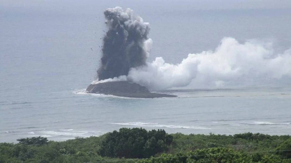 The new island is seen in a photo taken by Japan's Maritime Self-Defense Force on November 1