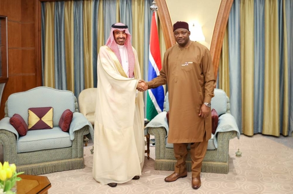 President Adama Barrow of Gambia receives Minister of Human Resources and Social Development Ahmed Al-Rajhi in Riyadh.