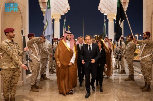 Defense Minister Prince Khalid bin Salman receives in Riyadh France's Minister of Armed Forces Sébastien Lecornu.