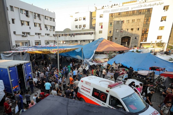 An ambulance arrives at Al-Shifa hopsital in Gaza City on November 2, 2023, amid the ongoing battles between Israel and the Palestinian group Hamas. (Photo by Dawood NEMER / AFP) (Photo by DAWOOD NEMER/AFP via Getty Images)