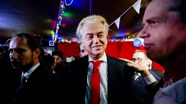 Geert Wilders reacts to the results of the Dutch election on Wednesday night