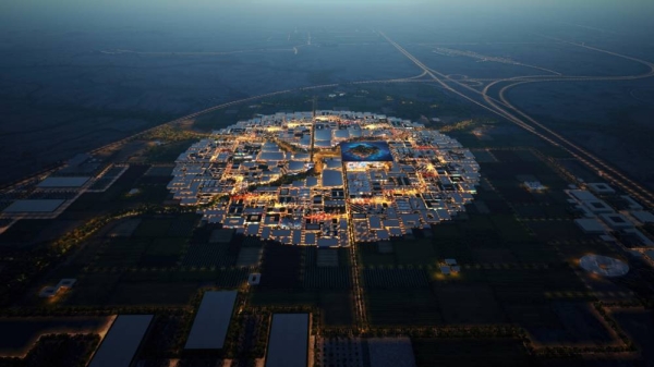 In a historic win in Paris, Riyadh has emerged victorious in the bid to host Expo 2030, securing a resounding 119 votes in the first round of the voting process. The Expo site in night time.