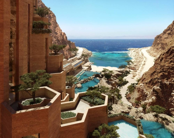 Siranna nestled along the Gulf of Aqaba coastline.   