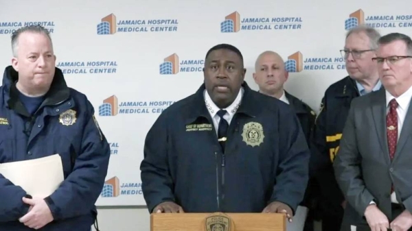 Chief of department for the New York Police Department Jeff Maddrey addresses reporters. — courtesy screengrab