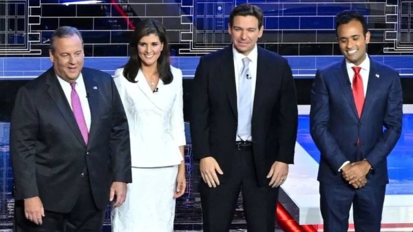 (From left) Chris Christie, Nikki Haley, Ron DeSantis and Vivek Ramaswamy