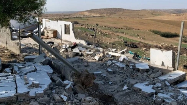 Most of the houses and the school in Khirbet Zanuta, a small Palestinian village, were destroyed by a bulldozer