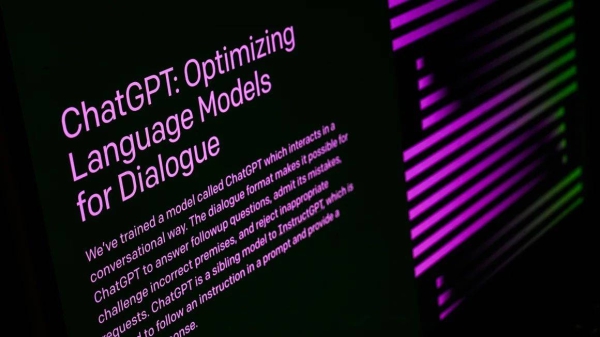 In this photo illustration, the welcome screen for the OpenAI ChatGPT app is displayed on a laptop screen on February 03, 2023 in London, England