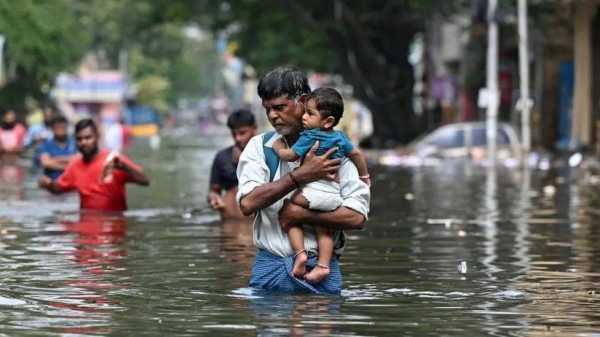 Thousands of people were moved to relief shelters after the cyclone caused heavy rains