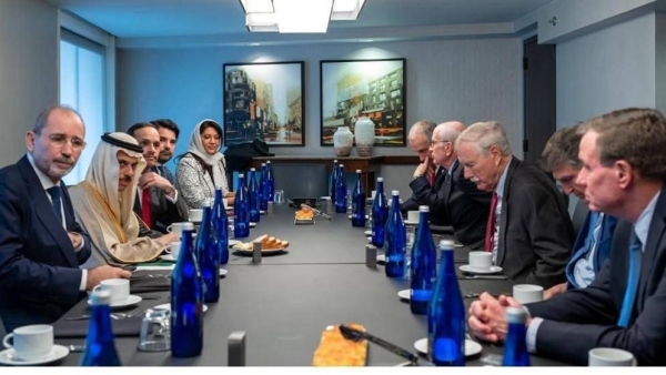 Islamic Ministerial Committee delegation, headed by Saudi Foreign Minister Prince Faisal bin Farhan, meeting members of US House of Representatives and Senate in Washington on Thursday.

