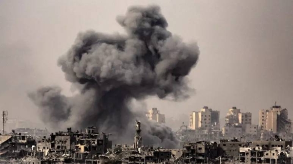 This image taken from the Israeli border with the Gaza Strip on October 29, 2023