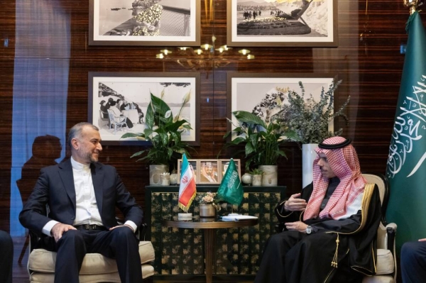 Foreign Minister Prince Faisal bin Farhan meets on Wednesday with his Iranian counterpart Hossein Amir Abdollahian in Geneva on Wednesday.