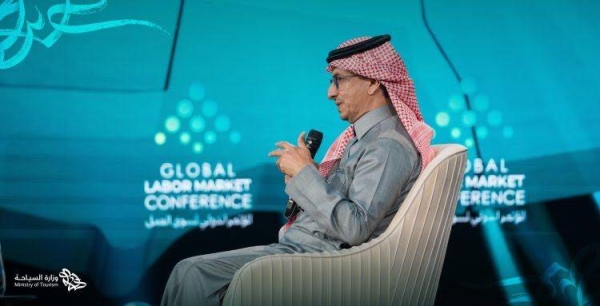 Minister of Tourism Ahmed Al-Khateeb addressing a ministerial roundtable session at Global Labor Market Conference in Riyadh on Wednesday.