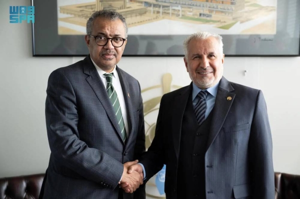 Dr. Abdullah Al-Rabeeah, advisor to the Royal Court and general supervisor of the King Salman Humanitarian Aid and Relief Center (KSRelief), met with the Director General of the World Health Organization (WHO) Tedros Adhanom Ghebreyesus.
