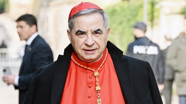 Giovanni Angelo Becciu arrives at the Santa Sabina church in Rome for the Ash Wednesday Mass, on Feb. 22, 2023. — courtesy Pool Vaticano/AGF/Shutterstock