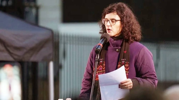 MP Layla Moran speaking at a Humanity Not Hatred Vigil in Richmond Terrace, Westminster, central London on Nov. 15. – courtesy PA Media