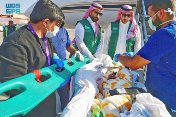 The Eritrean Siamese twins Asmaa and Sumaiyah Jaafar Abdu with their parents at King Khalid International Airport in Riyadh on Sunday. They were transported via air medical evacuation plane from the Eritrean capital, Asmara.