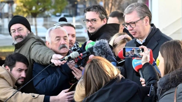 President Aleksandar Vucic said his party was heading for an absolute majority in parliament