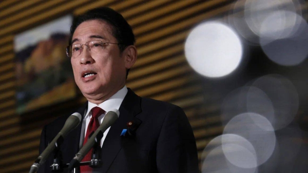 Japanese Prime Minister Fumio Kishida speaks at the prime minister's office in Tokyo on December 18, 2023
