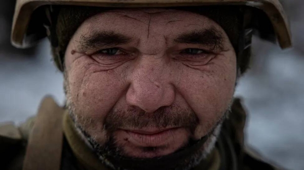 A Ukrainian soldier near the front line in Donetsk this week