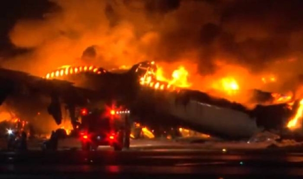 Video showed a huge fireball erupt as the Airbus A350-900 aircraft ignited after flying into Haneda from the northern Japanese city of Sapporo at 5.46 p.m. local time.
