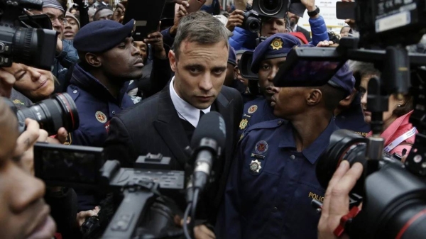 Oscar Pistorius leaves the High Court in Pretoria, South Africa, on June 14, 2016, during his trial for the murder of girlfriend Reeva Steenkamp