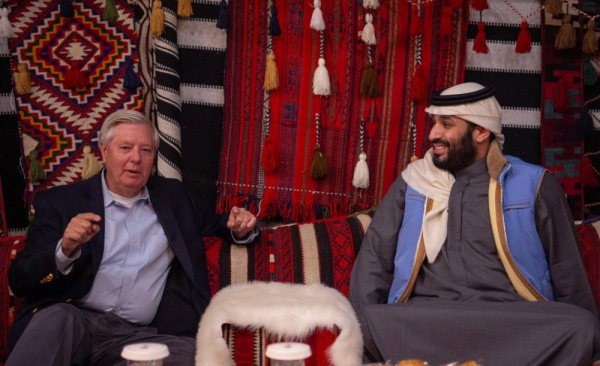Crown Prince and Prime Minister Mohammed Bin Salman met with US Senator Lindsey Graham on Sunday at AlUla's Winter Camp.