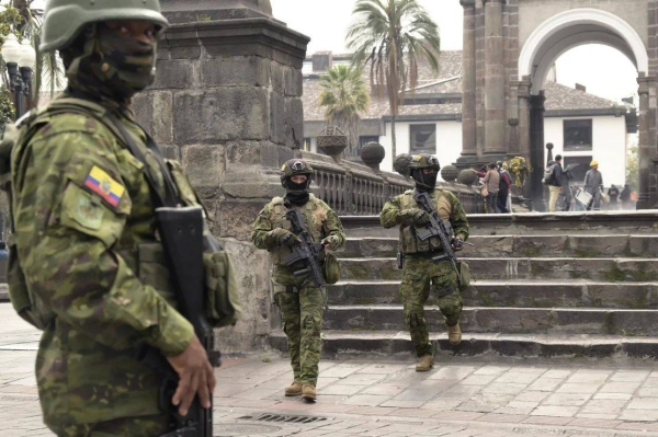 Soldiers are deployed in downtown Quito on January 9, 2024, a day after Ecuadorean President Daniel Noboa declared a state of emergency