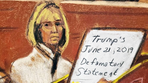 E Jean Carroll looks on during opening arguments on Tuesday. — courtesy Reuters