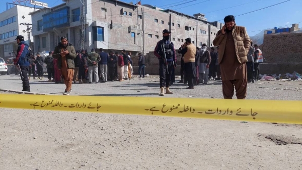Pakistani security officials inspect the scene of a blast in Quetta, the capital of Balochistan province, on January 17, 2024
