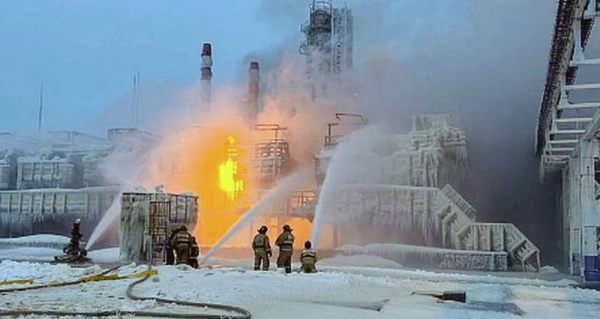 Explosion at Russia gas terminal. An image of fire fighters at the site. — courtesy Telegram