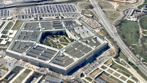 This aerial photograph taken on March 8, 2023 shows The Pentagon, the headquarters of the US Department of Defense, located in Arlington County, across the Potomac River from Washington, DC