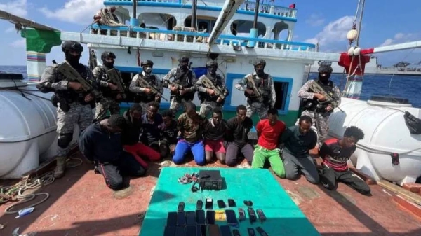 The Indian navy posted a photo of its personnel with the captured hijackers