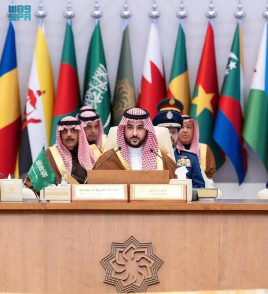 Saudi Minister of Defense Prince Khalid bin Salman inaugurating the meeting of the ministers of defense from member states of the Islamic Military Counter Terrorism Coalition in Riyadh on Saturday.