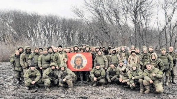 Fighters of a Storm V unit at Christmas prayers, January 2024. — courtesy T.Me/krsoldata