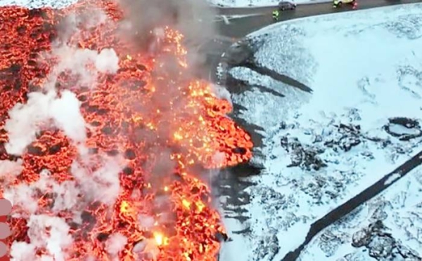 Dramatic aerials show fast lava spread after Iceland eruption.