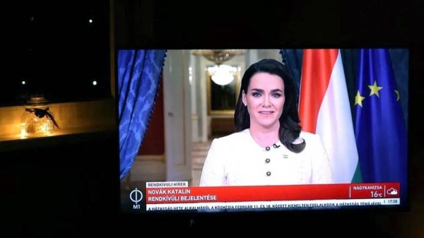 Hungarian President Katalin Novak announced her resignation in a live television address. — courtesy, Reuters
