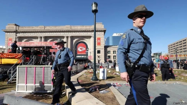 One person was killed and 22 others were injured during the 14 February shooting in Kansas City