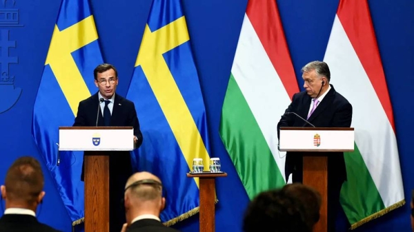 




Swedish Prime Minister Ulf Kristersson meets with Hungarian Prime Minister Viktor Orban in Budapest. — courtesy Getty Images