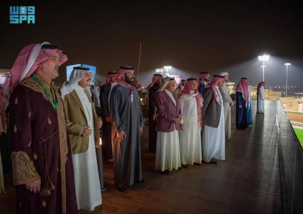 Crown Prince and Prime Minister Mohammed bin Salman presents Saudi Cup to the winners during the ceremony held at King Abdulaziz Racecourse in Riyadh on Saturday