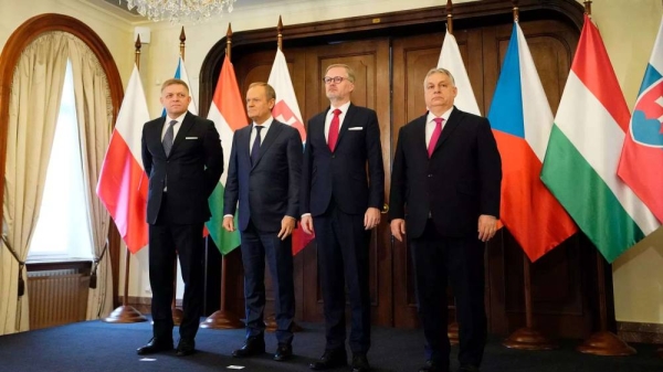 Prime Minister of Slovakia Fico, Prime Minister of Poland Tusk, Prime Minister of Czech Republic Fiala, and Prime Minister of Hungary Orban in Prague 27 February, 2024