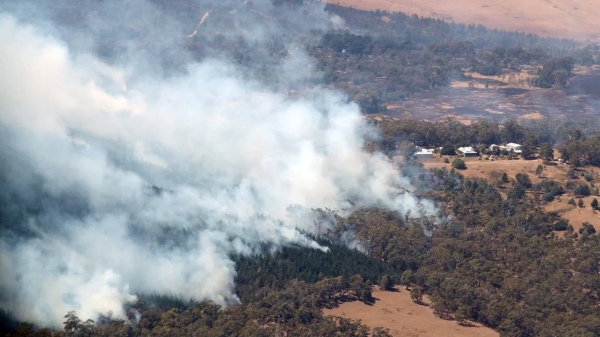 Smoke from bushfires rises north of Beaufort, near Ballarat in Victoria, Australia on February 24, 2024