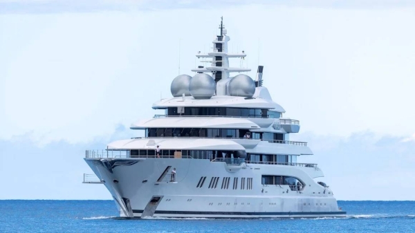 The yacht Amadea of sanctioned Russian Oligarch Suleiman Kerimov, seized by the Fiji government at the request of the US, arrives at the Honolulu Harbor, Hawaii, June 16, 2022