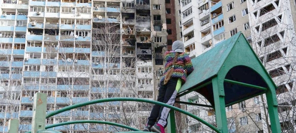 An apartment building damaged by shelling in Kyiv, Ukraine. — courtesy UNICEF/Oleksii Filippov