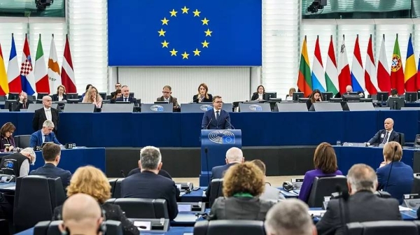Finland's Petteri Orpo addressed the European Parliament in Strasbourg, France