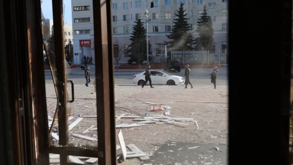 The damaged Belgorod city hall after drone attacks on the city on Tuesday
