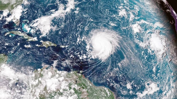 Hurricane Lee crosses the Atlantic Ocean as it moves west on Sept. 8, 2023. Ocean heat is fueling stronger hurricanes. — courtesy NOAA/Handout/Getty Images