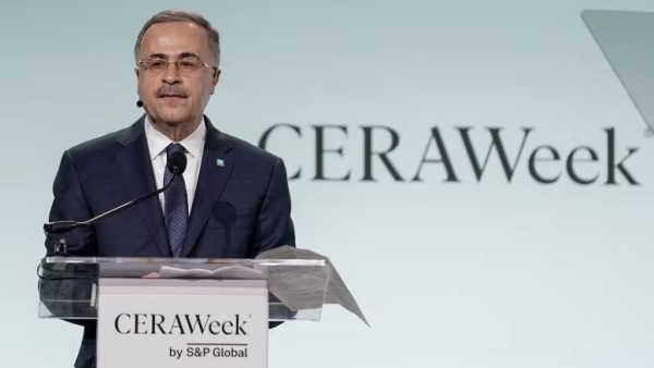 Saudi Aramco CEO Amin Nasser speaks at the SERA Week global energy conference in Houston on Monday.