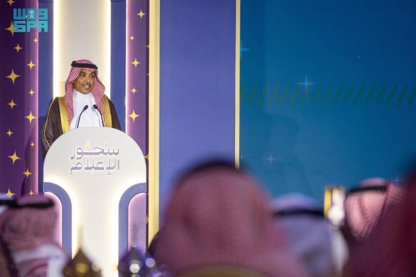 Minister of Media Salman Al-Dosary addressing the second Media Suhoor meet in Riyadh on Monday night.