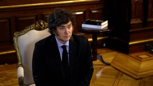 Argentine President Javier Milei appears in an interview conducted by CNN en Español